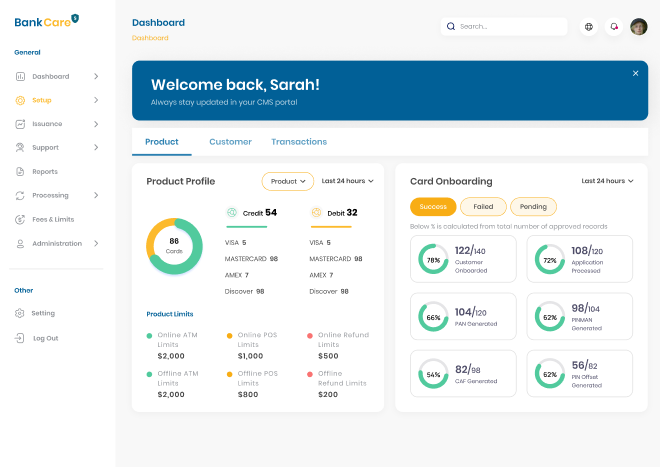 Card Management System Dashboard Interface